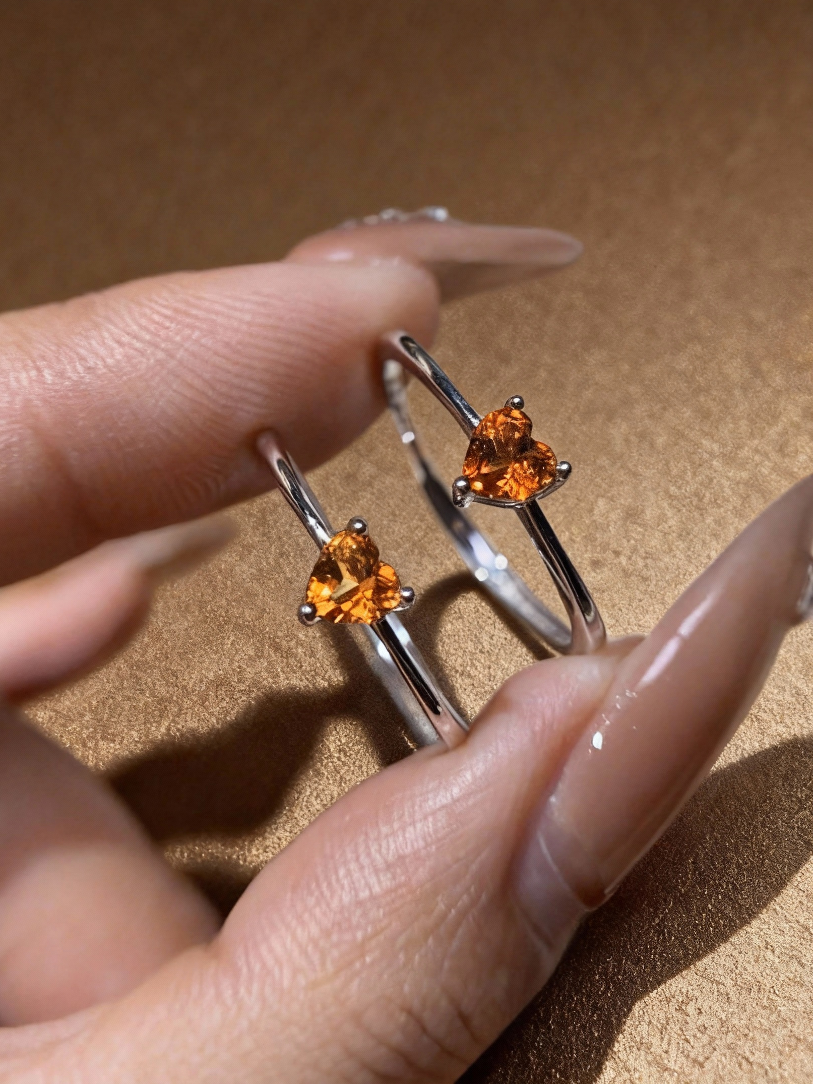 Citrine heart ring showing warm golden yellow color