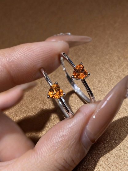 Citrine heart ring showing warm golden yellow color