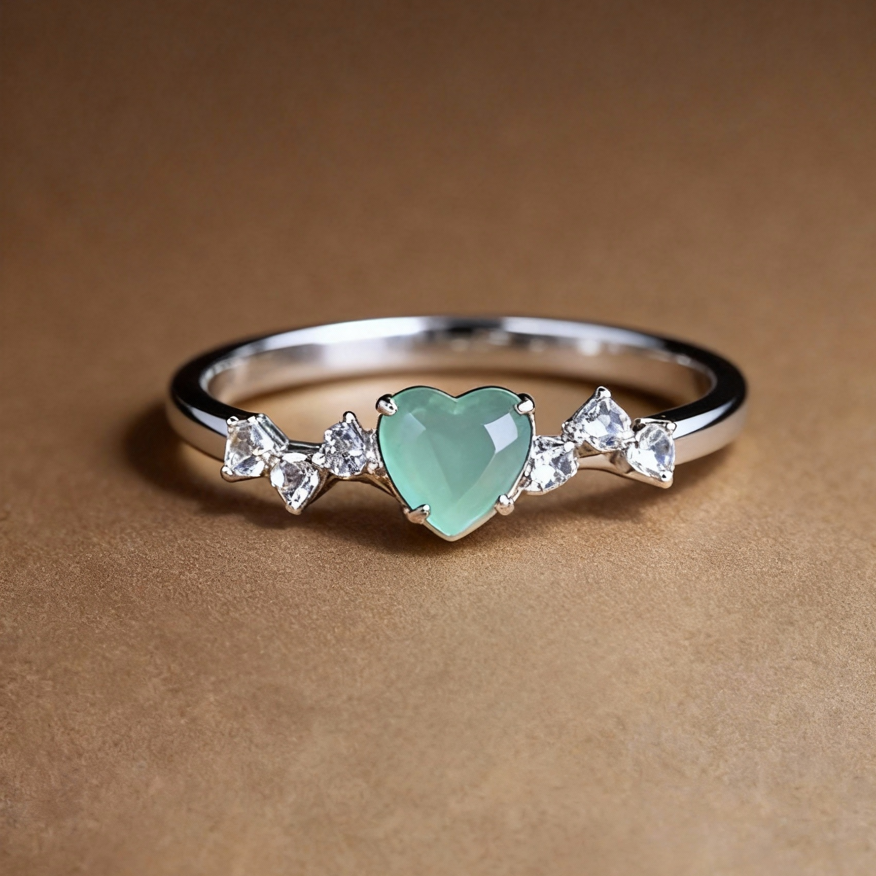 Detail of green aventurine heart ring design