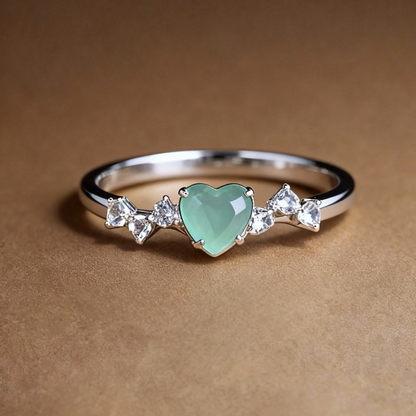 Detail of green aventurine heart ring design