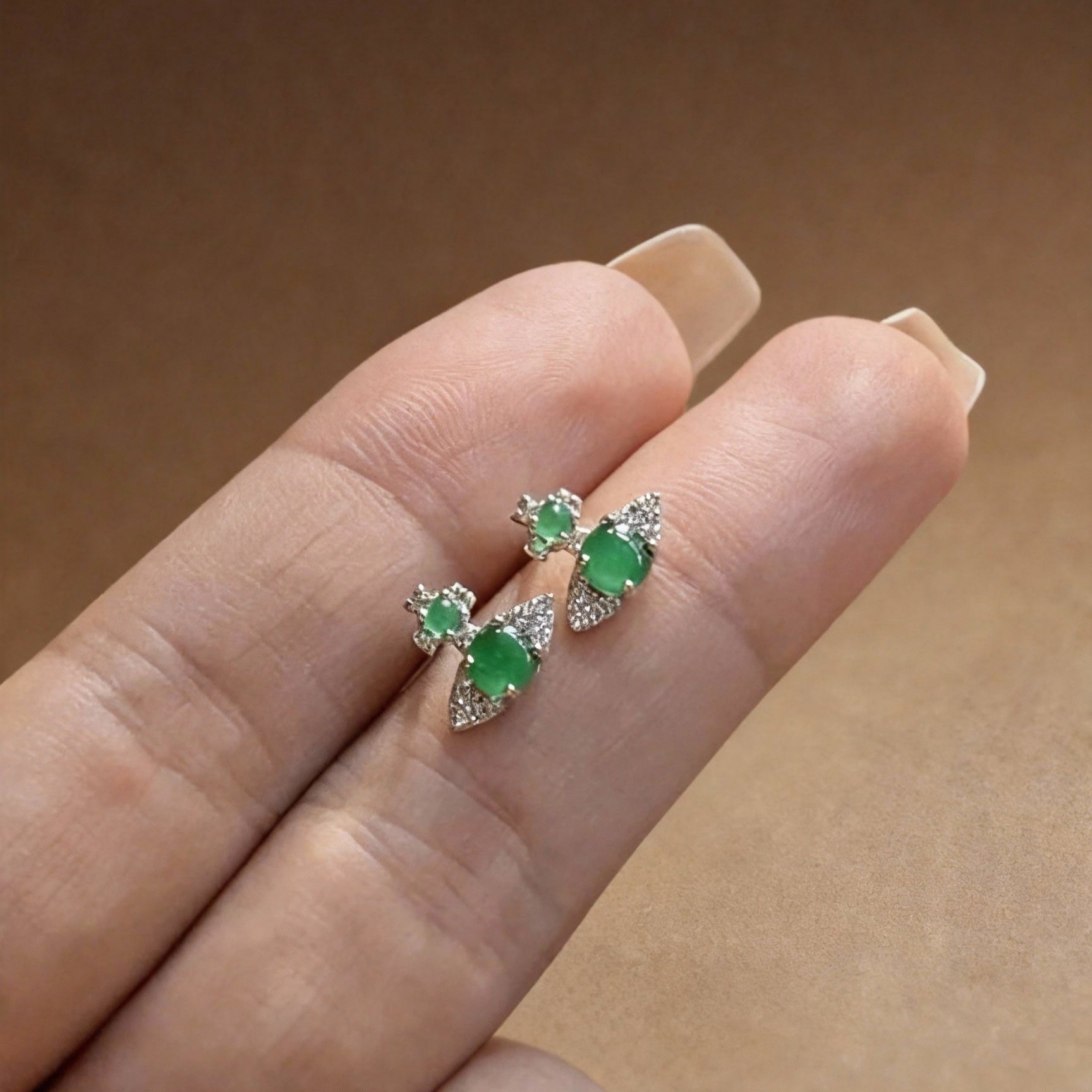 Nephrite jade earrings with natural jasper stone