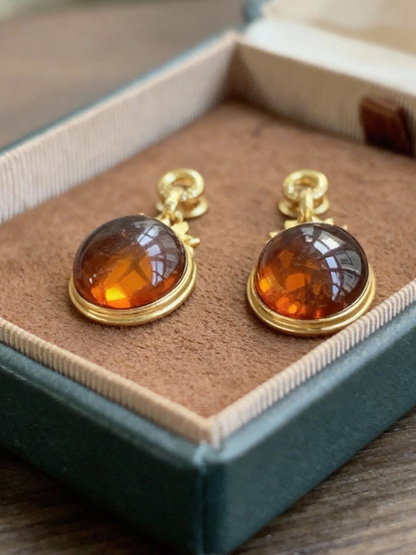 Detail of natural blood amber stone on necklace