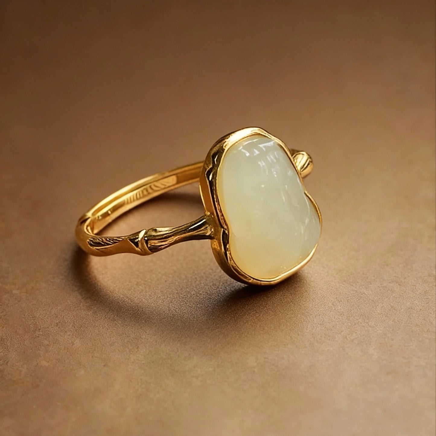 Natural Hetian white jade ring with smooth polished finish
