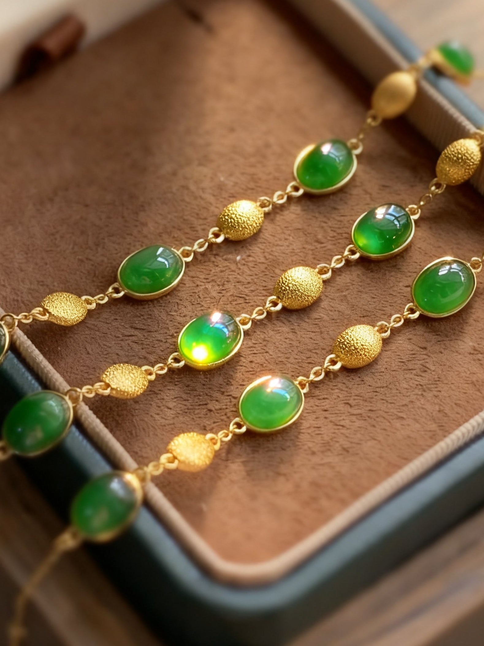 Nephrite jade bracelet with traditional green stone