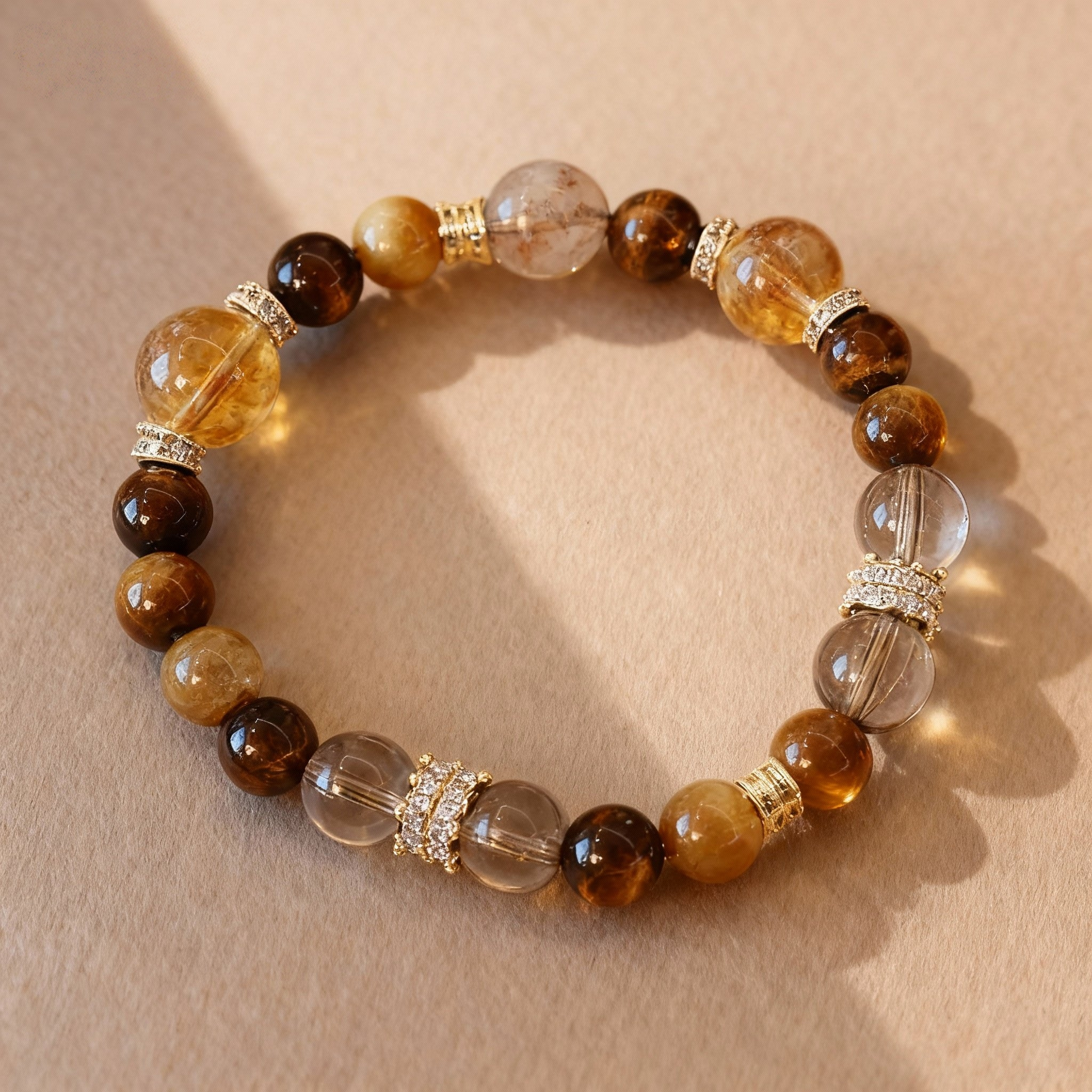Natural golden rutilated quartz and golden tiger's eye bracelet