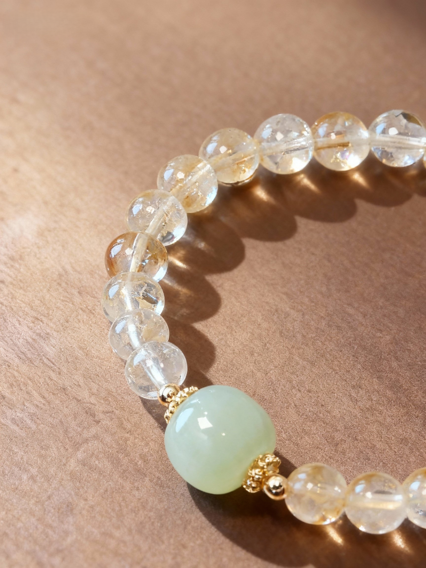Natural citrine crystal bracelet with jade Buddha charm