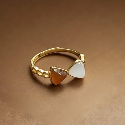 Two-tone Hetian jade ring with natural color variations