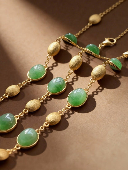 Detail of natural jade bracelet with smooth polished beads