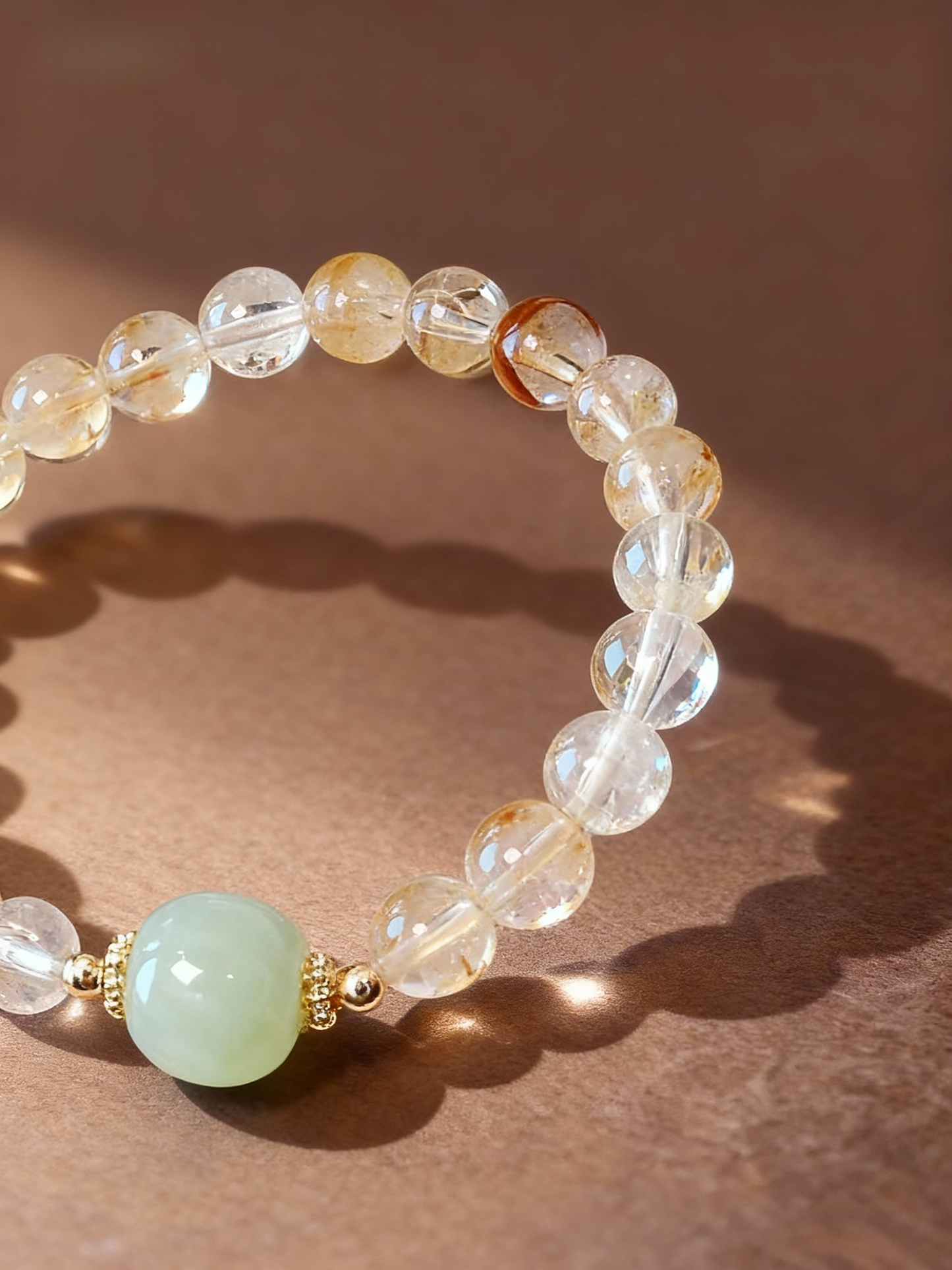 Natural citrine beaded bracelet with carved jade Buddha