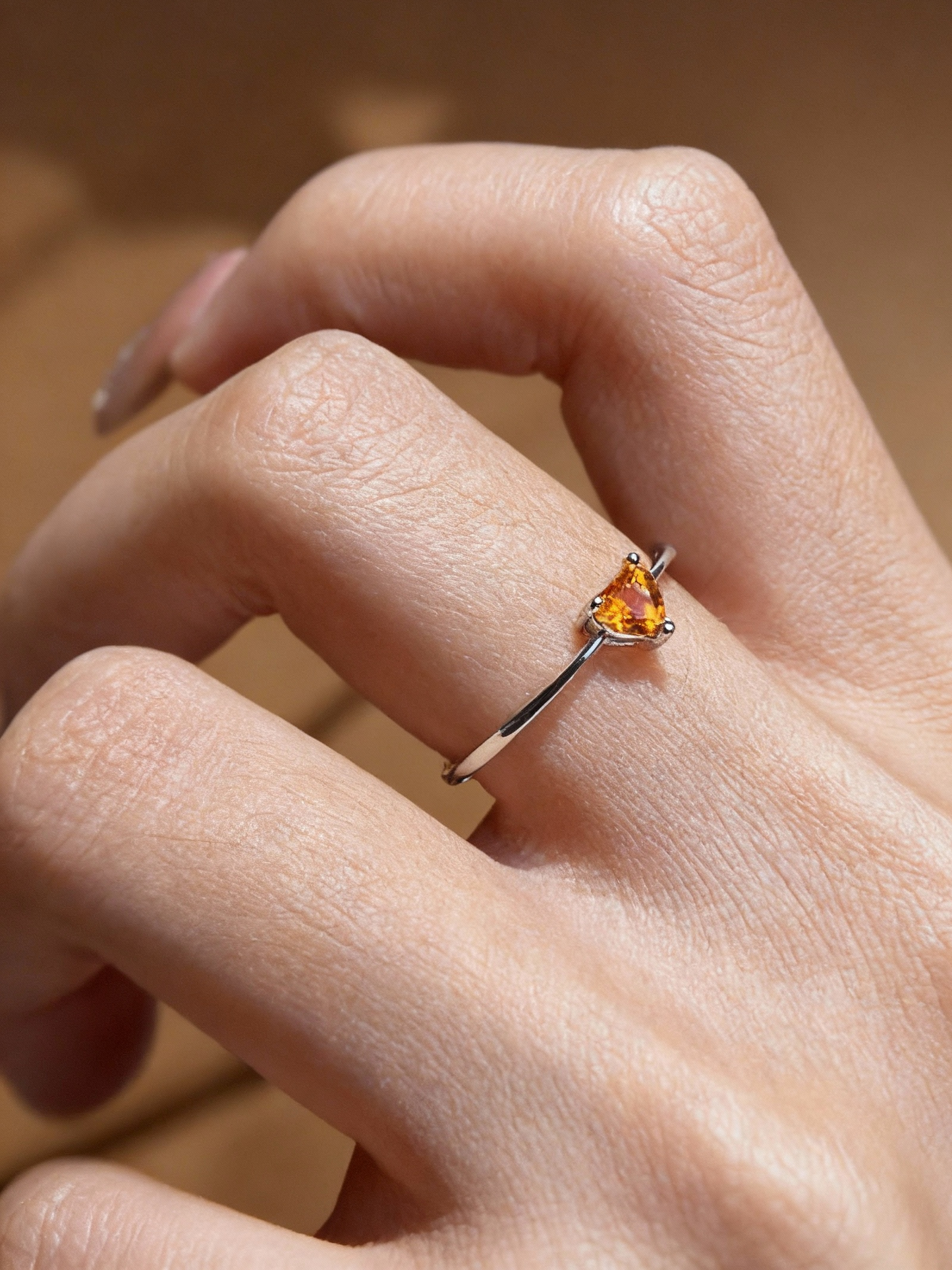 Golden citrine heart-shaped gemstone ring