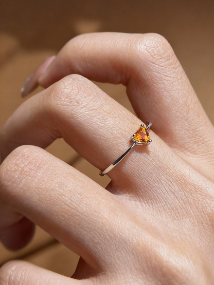 Golden citrine heart-shaped gemstone ring