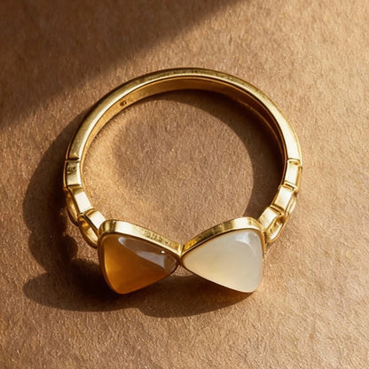 Detail of Hetian jade ring with dual-color natural stone