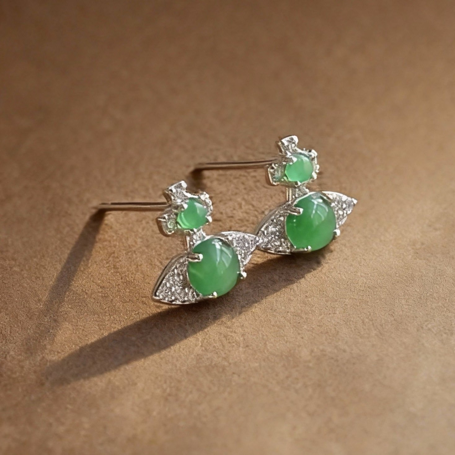 Lush nephrite jade jasper earrings with green natural stone