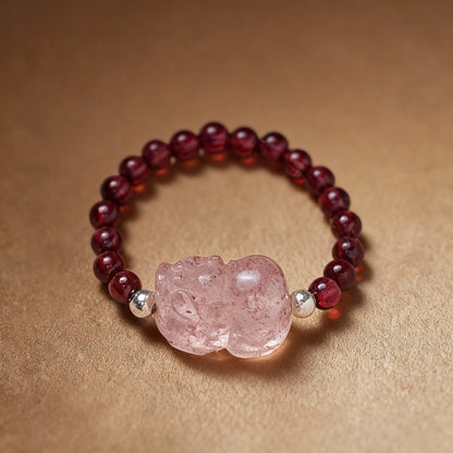 Natural tourmaline Pixiu ring with garnet gemstone accents