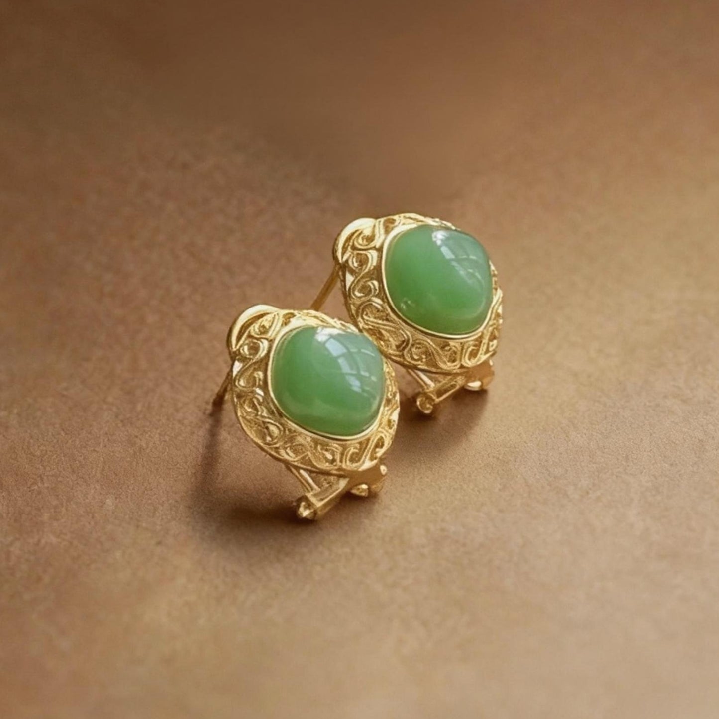 Natural nephrite jade earrings with green stone