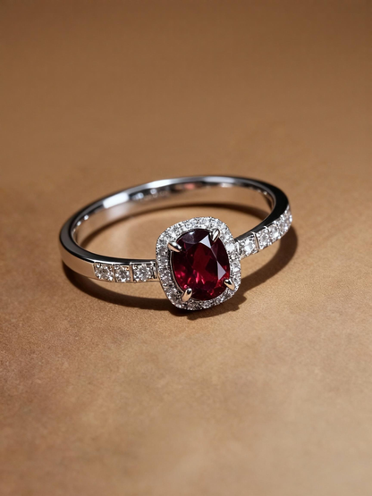Oval garnet ring showing deep burgundy red stone