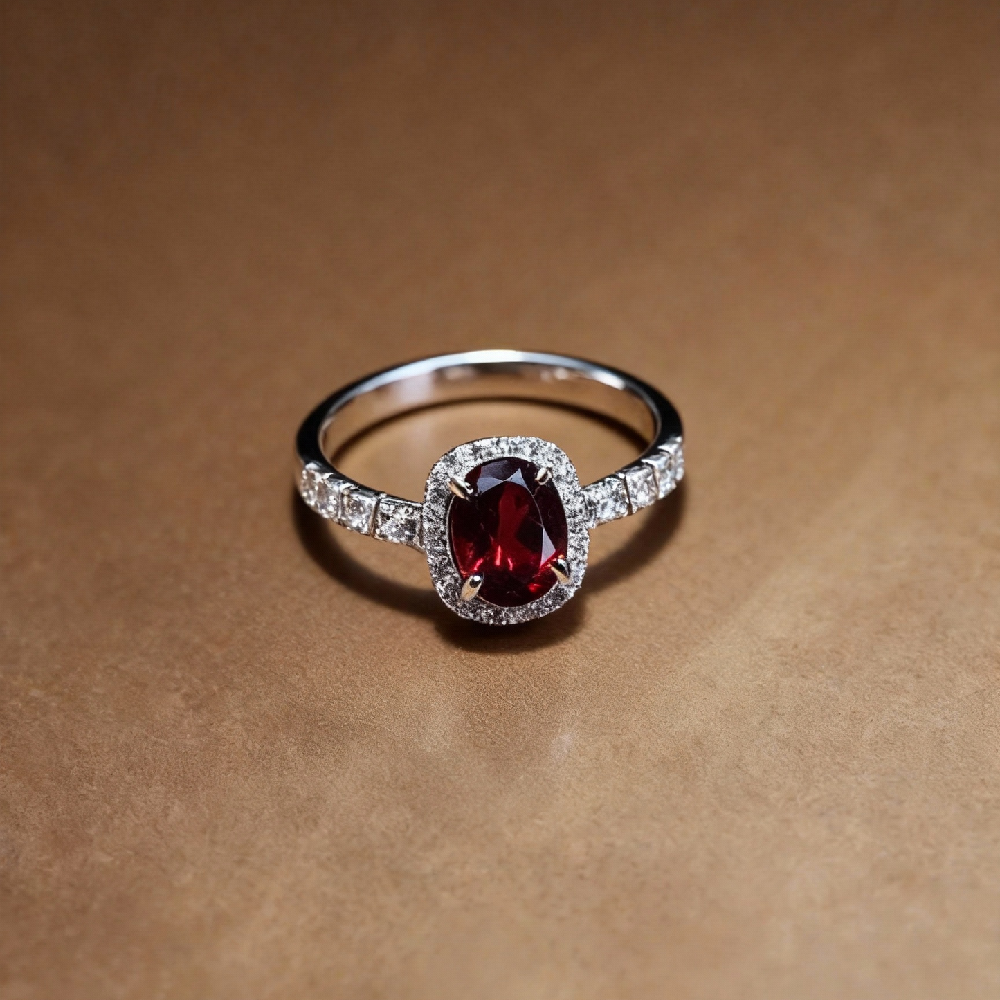 Oval garnet ring with deep red natural gemstone