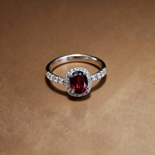 Oval garnet ring with deep red natural gemstone