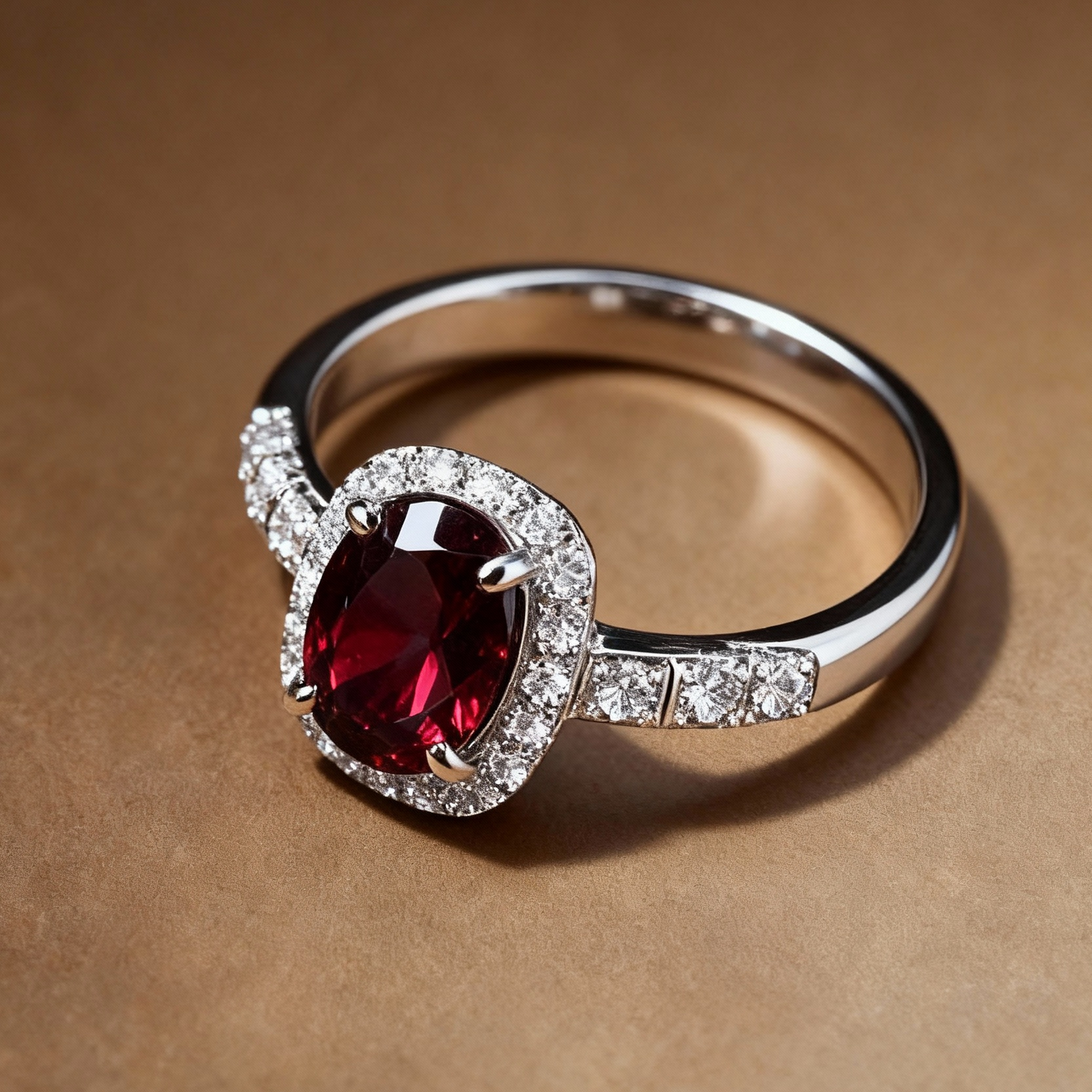 Close-up of oval-cut garnet stone on ring