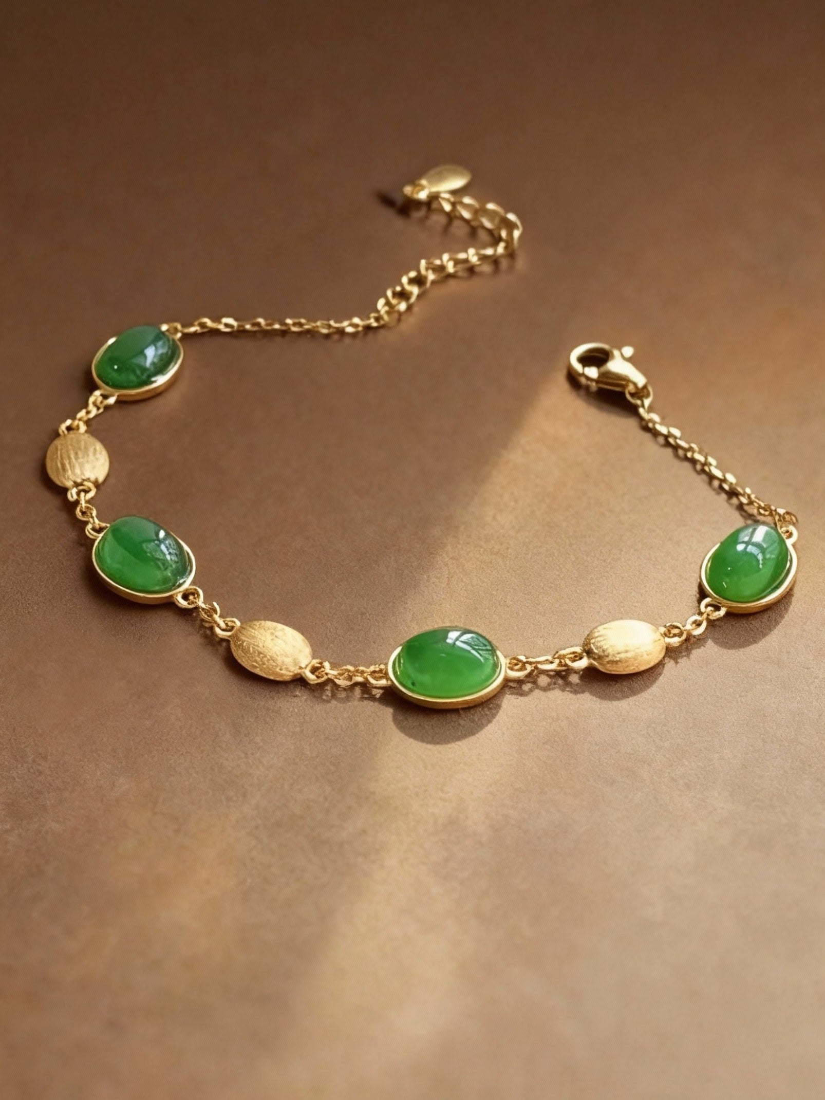 Green nephrite jade beaded bracelet showing natural stone quality