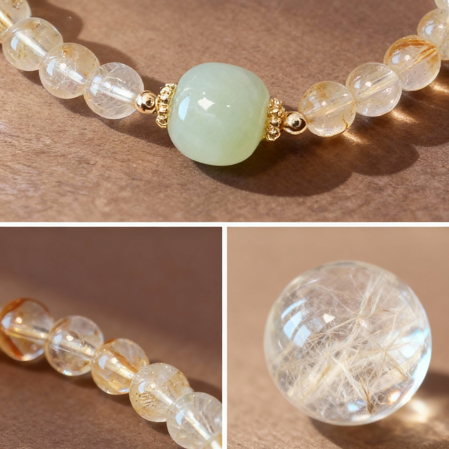 Natural citrine and jade Buddha beaded bracelet