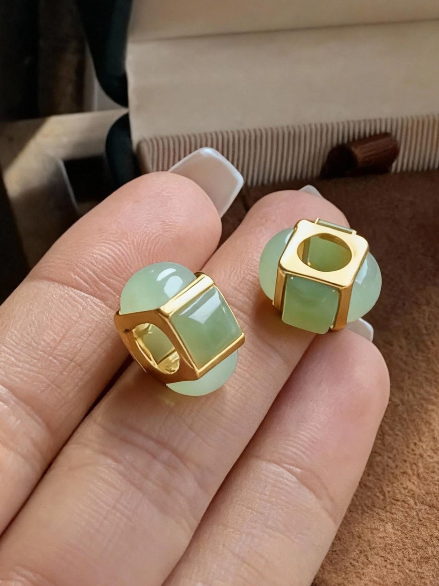 Jade jasper earrings and pendant with natural nephrite stone