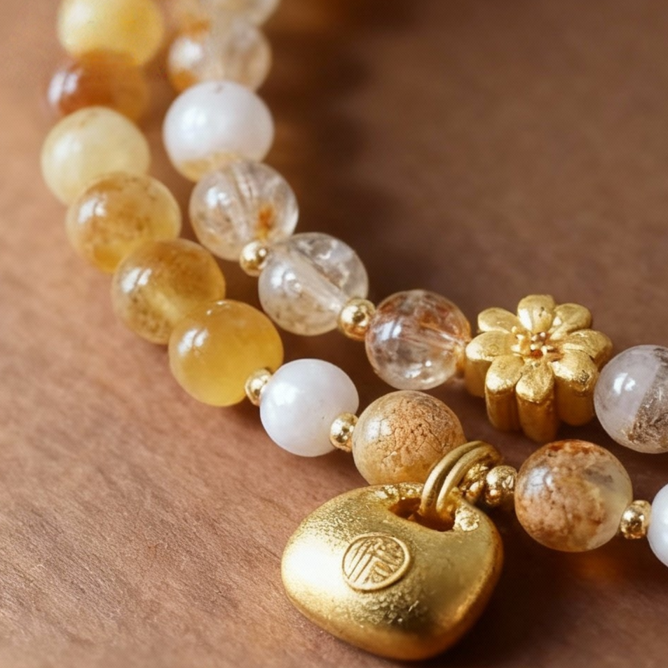 Natural golden rutilated quartz double-layer crystal bracelet