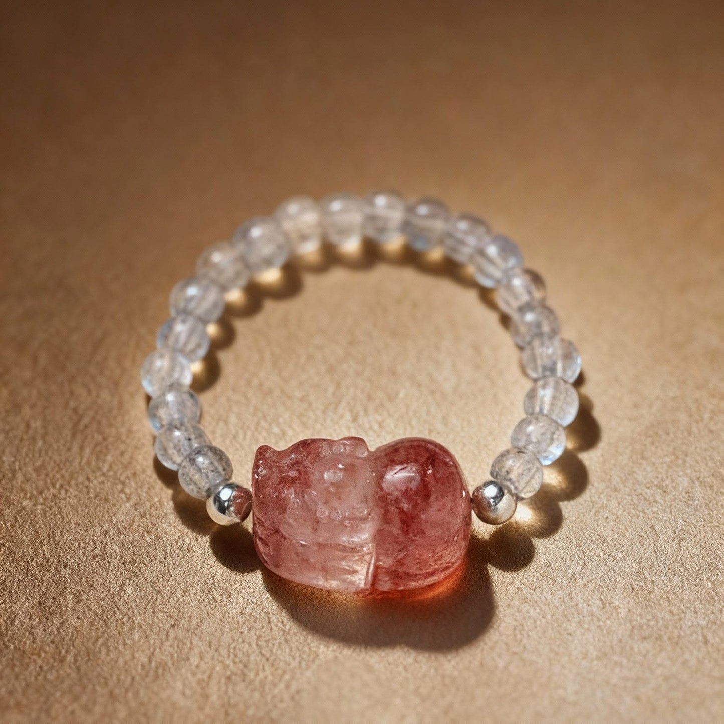 Natural tourmaline Pixiu ring with clear quartz crystal accents