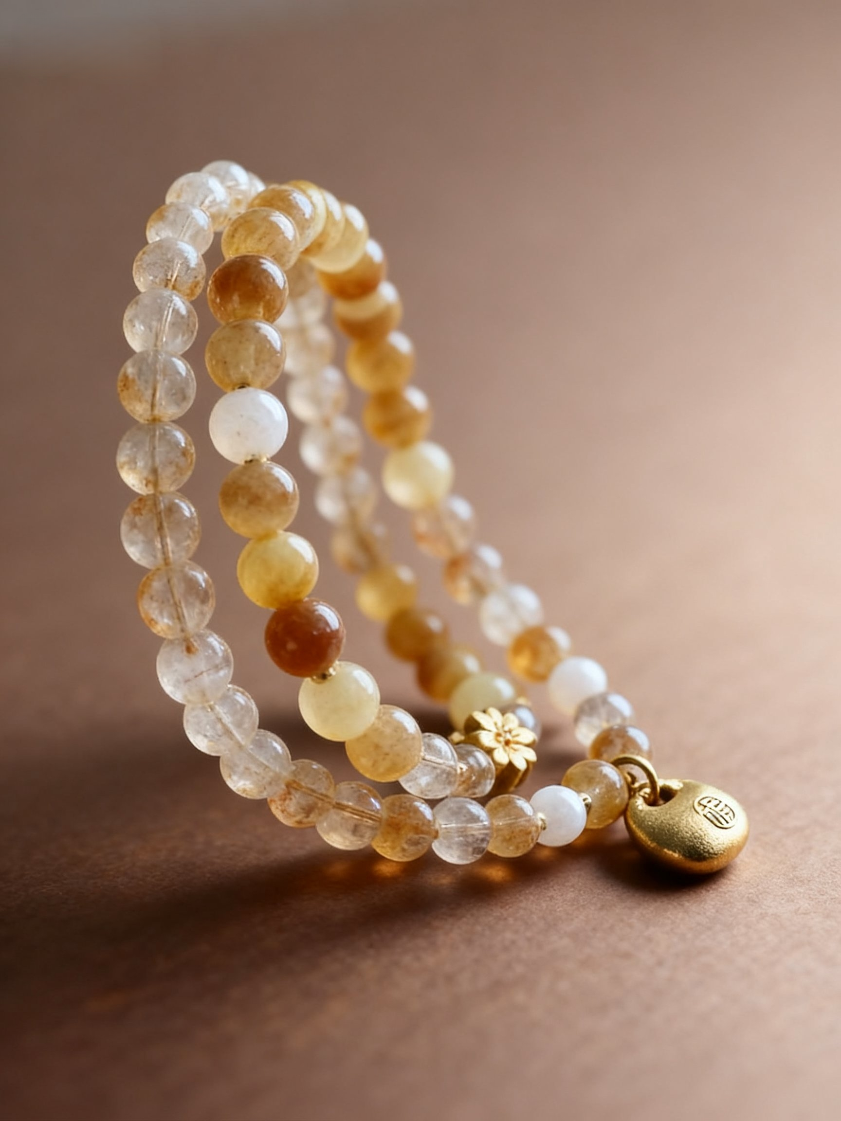 Luxury golden rutilated quartz double-strand fortune bracelet
