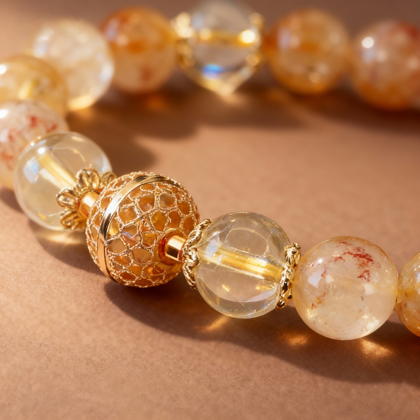 Natural golden rutilated quartz luxury crystal bracelet