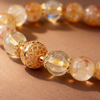 Natural golden rutilated quartz luxury crystal bracelet