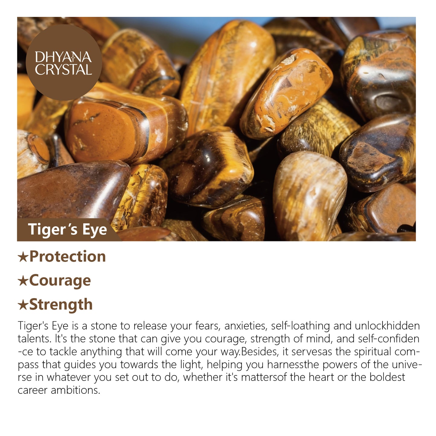 Close-up of golden rutilated quartz beads with tiger's eye stones