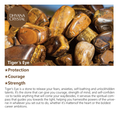 Close-up of golden rutilated quartz beads with tiger's eye stones