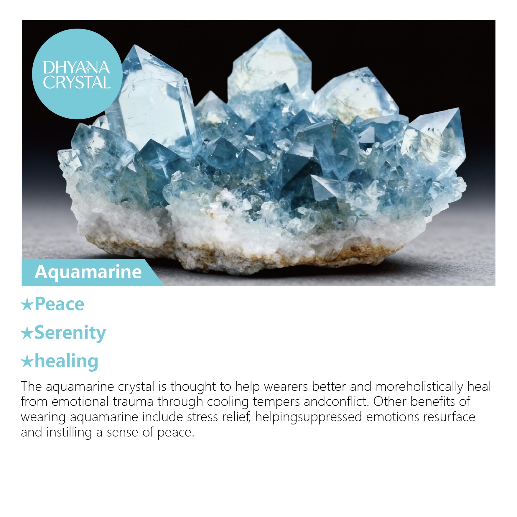 Close-up of aquamarine and clear quartz crystal beads