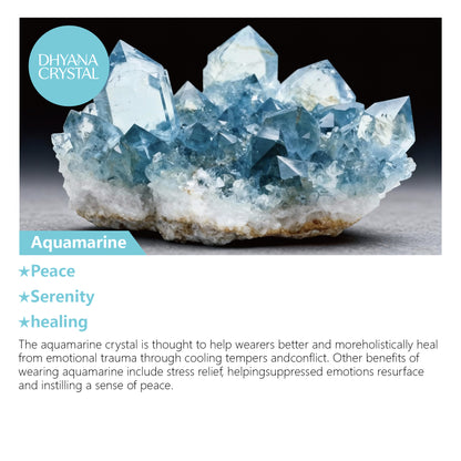 Close-up of aquamarine and clear quartz crystal beads